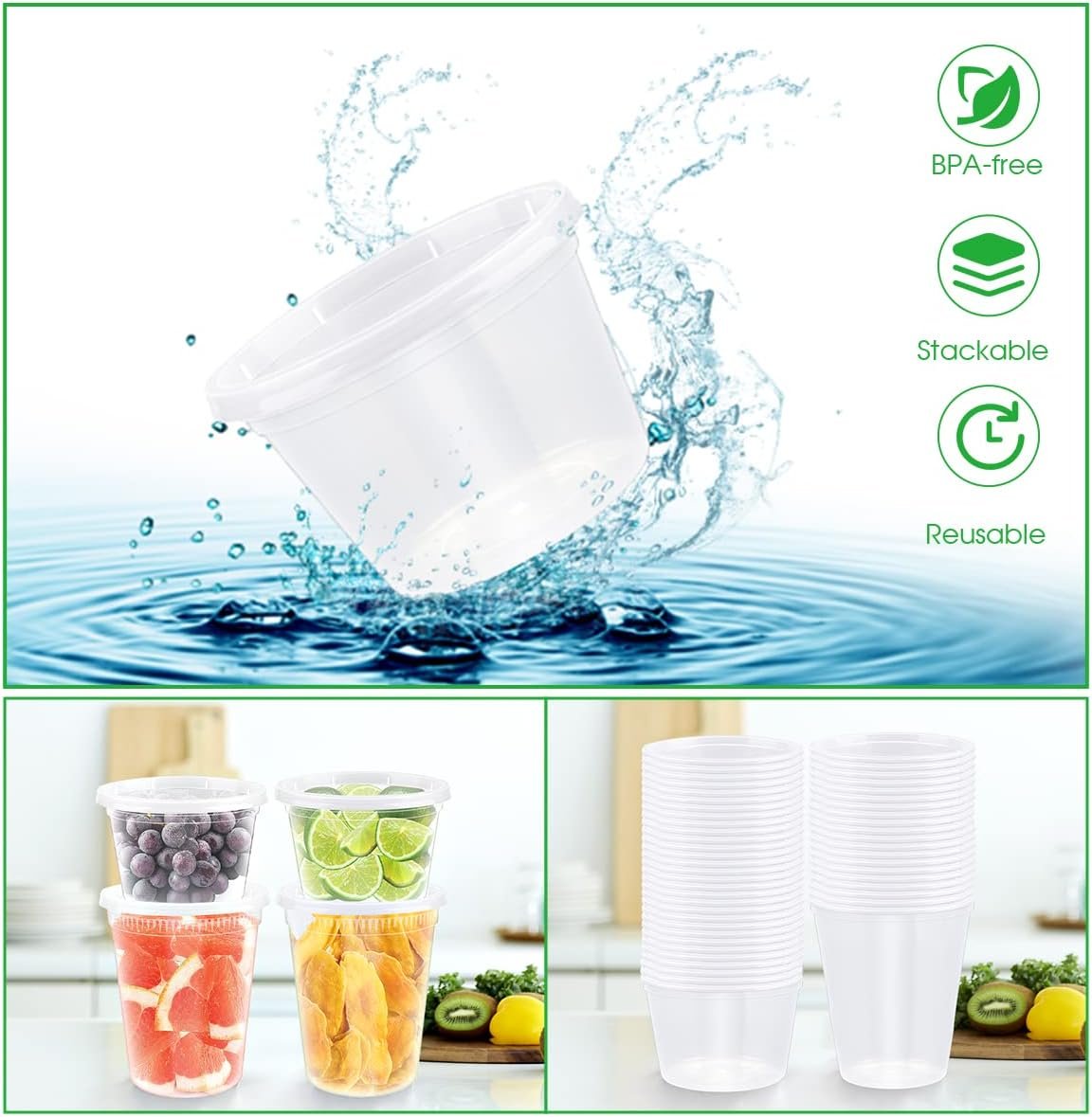 [60 Pack, 2 Size] Food Storage Containers with Lids,16oz, 32oz Plastic Airtight Deli Food Containers w Spoons, Microwave Freezer Food Container, BPA-Free Dishwasher Leakproof Clear Takeout Meal