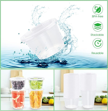 [60 Pack, 2 Size] Food Storage Containers with Lids,16oz, 32oz Plastic Airtight Deli Food Containers w Spoons, Microwave Freezer Food Container, BPA-Free Dishwasher Leakproof Clear Takeout Meal