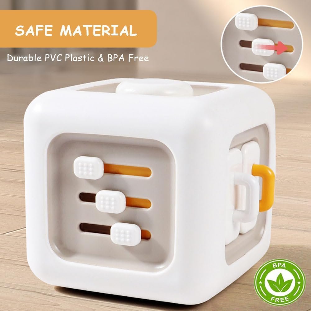 OLIGEI Busy Activity Cube Toys for 1 Year Old Boy, Montessor Car Travel Sensory Toys for Toddlers 1-3, Learning Fine Motor Skills| 1st Birthday Gifts Boy 12 Months +