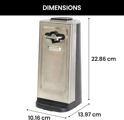 Kenmore Electric Can Opener - Extra-Tall, Smooth-Touch Side-Cut Blade, Safe Storage, Automatic Operation, Opens Regular & Pop-Top Cans, Black Steel Steel Camping Tool, Kitchen Gadget, Secure Grips