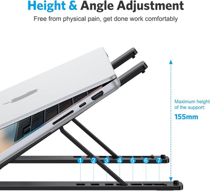 Laptop Stand, OMOTON Laptop Stand for Desk Ergonomic 7-Levels Angles Adjustable Computer Stand, Portable ABS Laptop Riser Holder Compatible with All Laptops and iPad（10-15.6"）