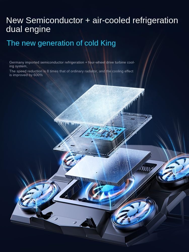 Gaming Laptop Cooler Semiconductor Stand Dual-Mode Thermoelectric & Fan System Notebook 12-17” Cooling Pad with RGB, Phone Holder, Adjustable Speed, 2-Port USB Hub - Conquer Lag, Stay Cool