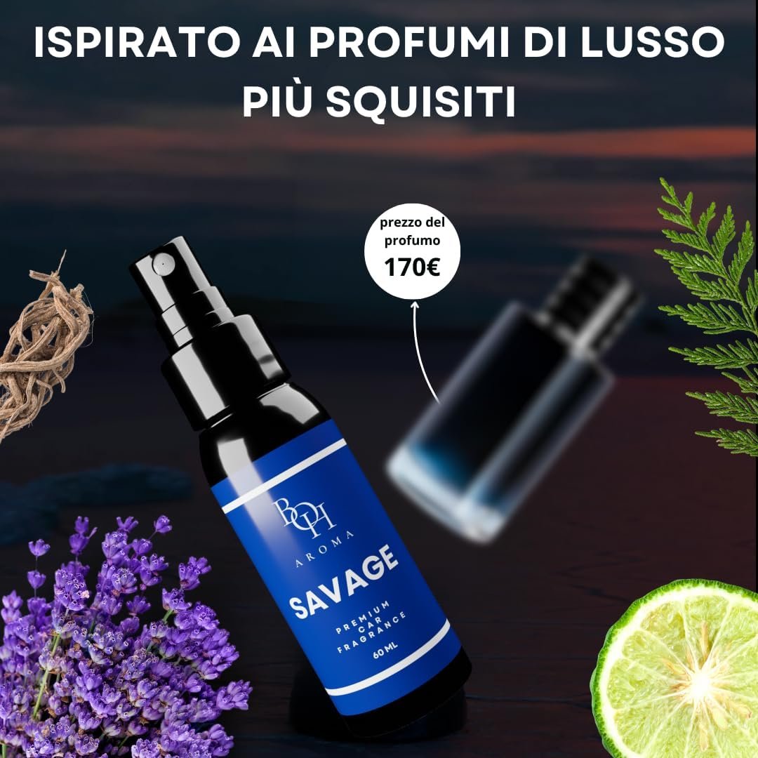 BOH Aroma SAVAGE Car Perfume - Car Perfume & Interior Air Freshener Neutralises Car Odour Neutralising Car Perfume Own Perfume Interior Accessories 60ml
