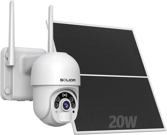 Solar Security Cameras Wireless Outdoor WiFi 2.4GHz [24/7 Record] with 20W Solar Panel, 20000mAh Battery,360Â°Pan Tilt, Spotlight Color Night Vision,2-Way Talk, Motion Detection,IP65 SL800-WIFI SOLIOM
