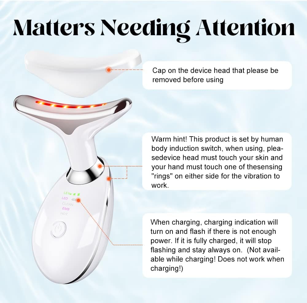 Firming Wrinkle Removal Device for Neck Face, Double Chin Reducer Vibration Facial Massager with Three Uses LED Heat Modes for Skin Care Tightens and Lifts (white)