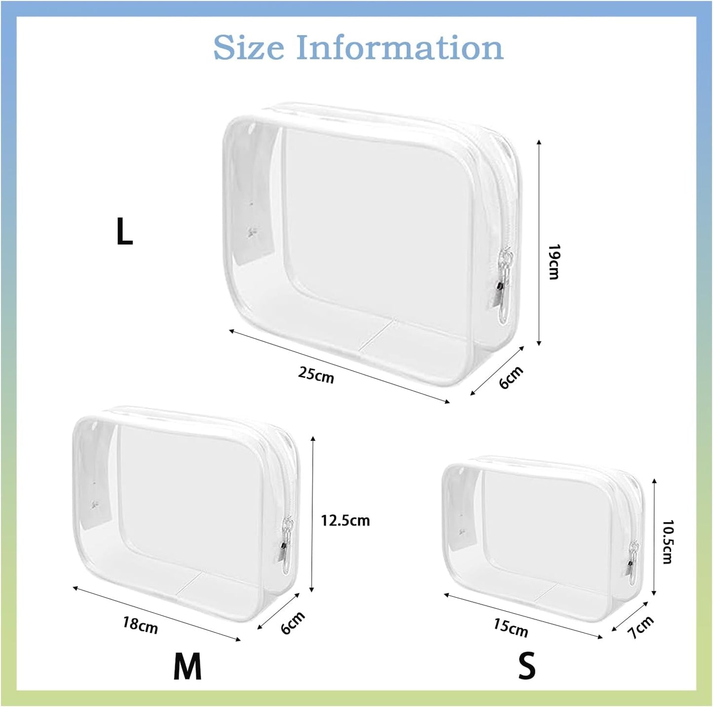 Jotia 3Pcs Clear Toiletry Bags, Clear Cosmetic Makeup Bag with Zippers, TSA Approved Travel Bag Clear Zippered Toiletry Carry Pouch Clear PVC Bags Portable Travel Luggage Pouch (White, S, M, L)