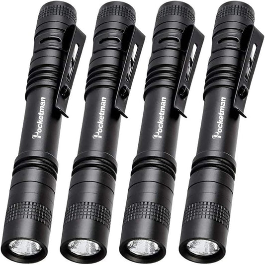 POCKETMAN 4 Pack LED Penlight Flashlight Tactical Torch with Clip(13.3 cm, Battery not Include)