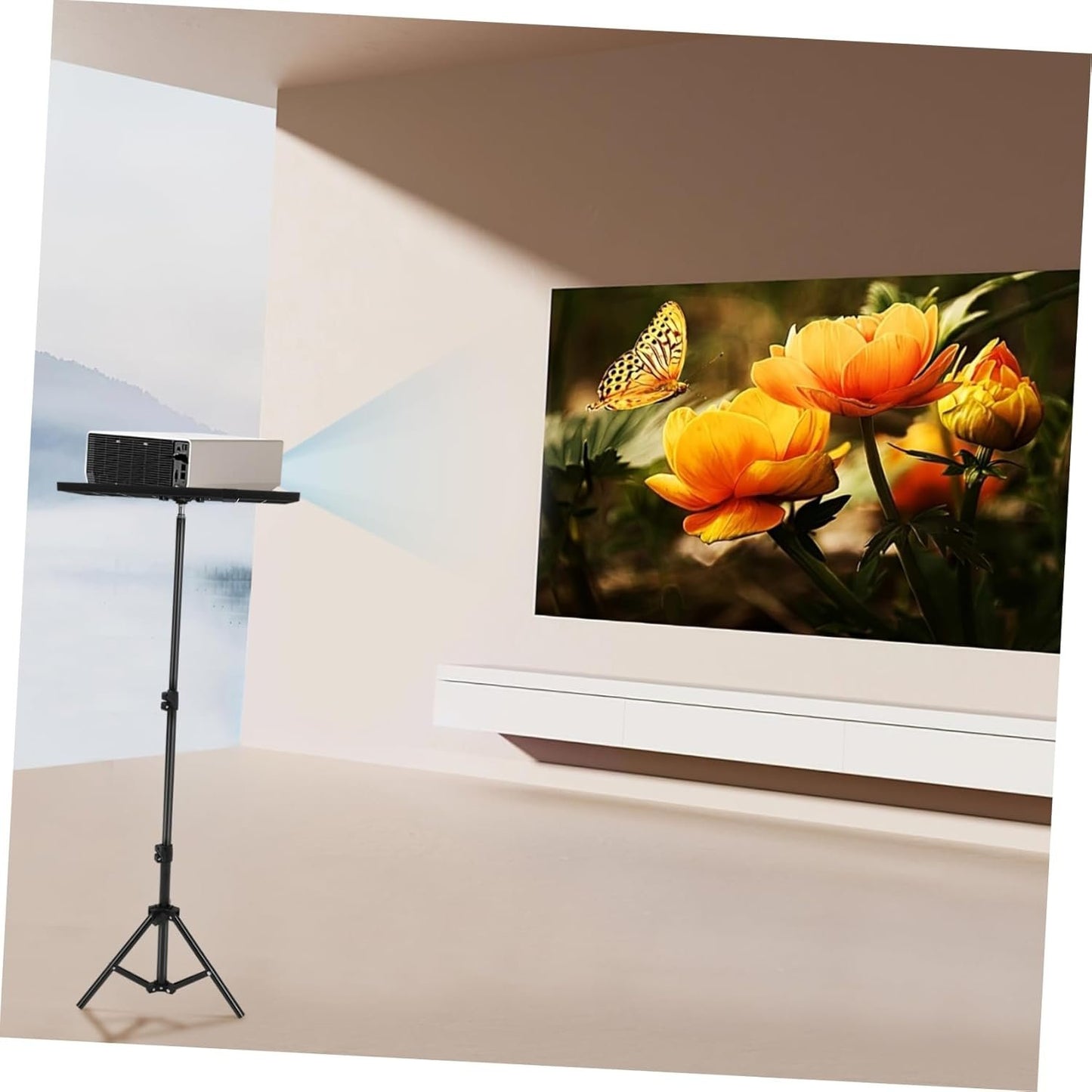 TOGEVAL Projector Stand Tray with Adjustable Height Heavy Duty Tripod Flat Base for Home Cinema Office and School Construction for Stability and Durability