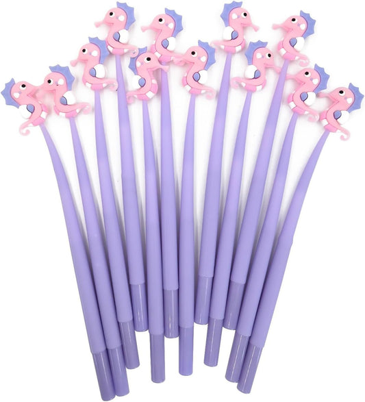 12 PCS Cute Ballpoint Pens, Kawaii Gel Pen for Women Teacher Students, Funny School Stationery Office Supplies, Gifts, Animals Party Favor Gifts, 0.38 mm Black Gel Ink (Seahorse)
