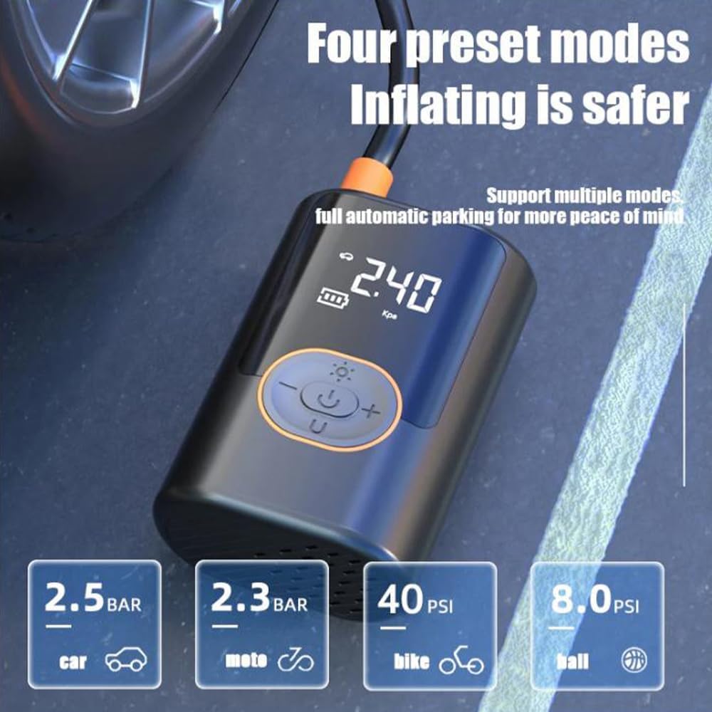 Aircore S1 – Smart Portable Tire Inflator Wireless Wired Power Bank, Equipped with Lighting + SOS Rescue Light Function, Suitable for Cars, Motorcycles, Bicycles (Black)