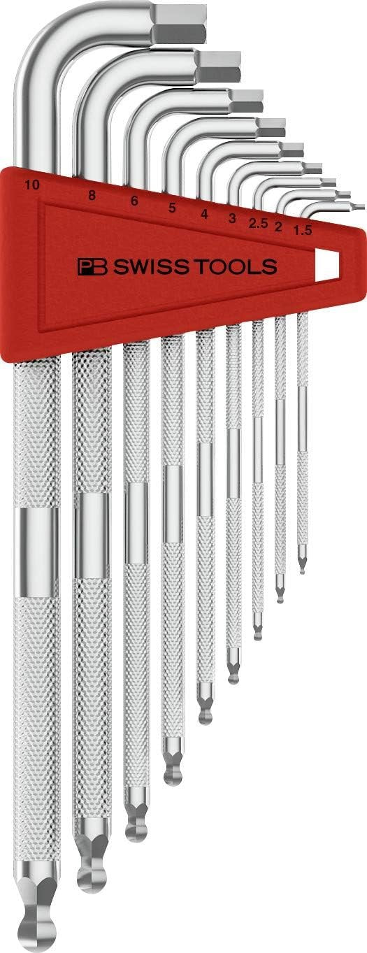 PB Swiss Safety Hex Key L Wrench 9 Pieces Set in Skin Pack with Ball Point, 1.5-10 mm
