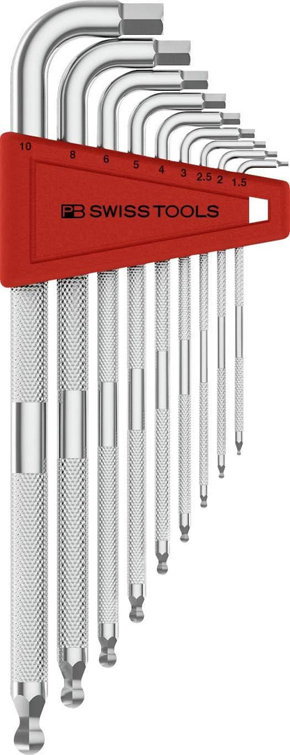 PB Swiss Safety Hex Key L Wrench 9 Pieces Set in Skin Pack with Ball Point, 1.5-10 mm