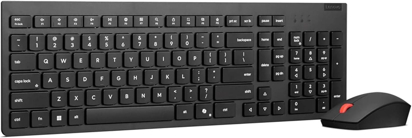 Lenovo Essential Wireless Keyboard & Mouse Combo Gen 2, 2.4 GHz Wireless Nano USB, Full Size Ambidextrous Mouse, AES-128 Encryption Keyboard, Black