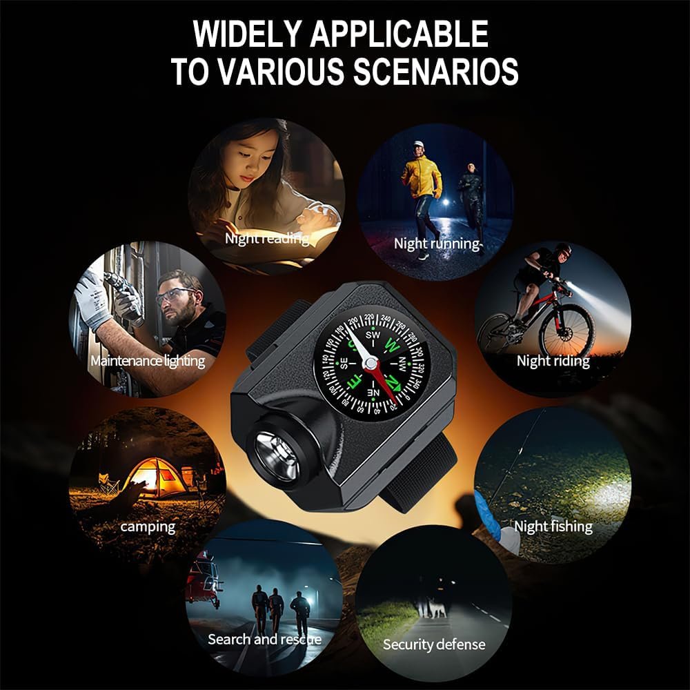 OBEST Torch Wrist Light, Waterproof Watch Flashlight with Compass Tactical Flashlights for Outdoor Running, Hiking, Camping, Biking, Mountain Climbing
