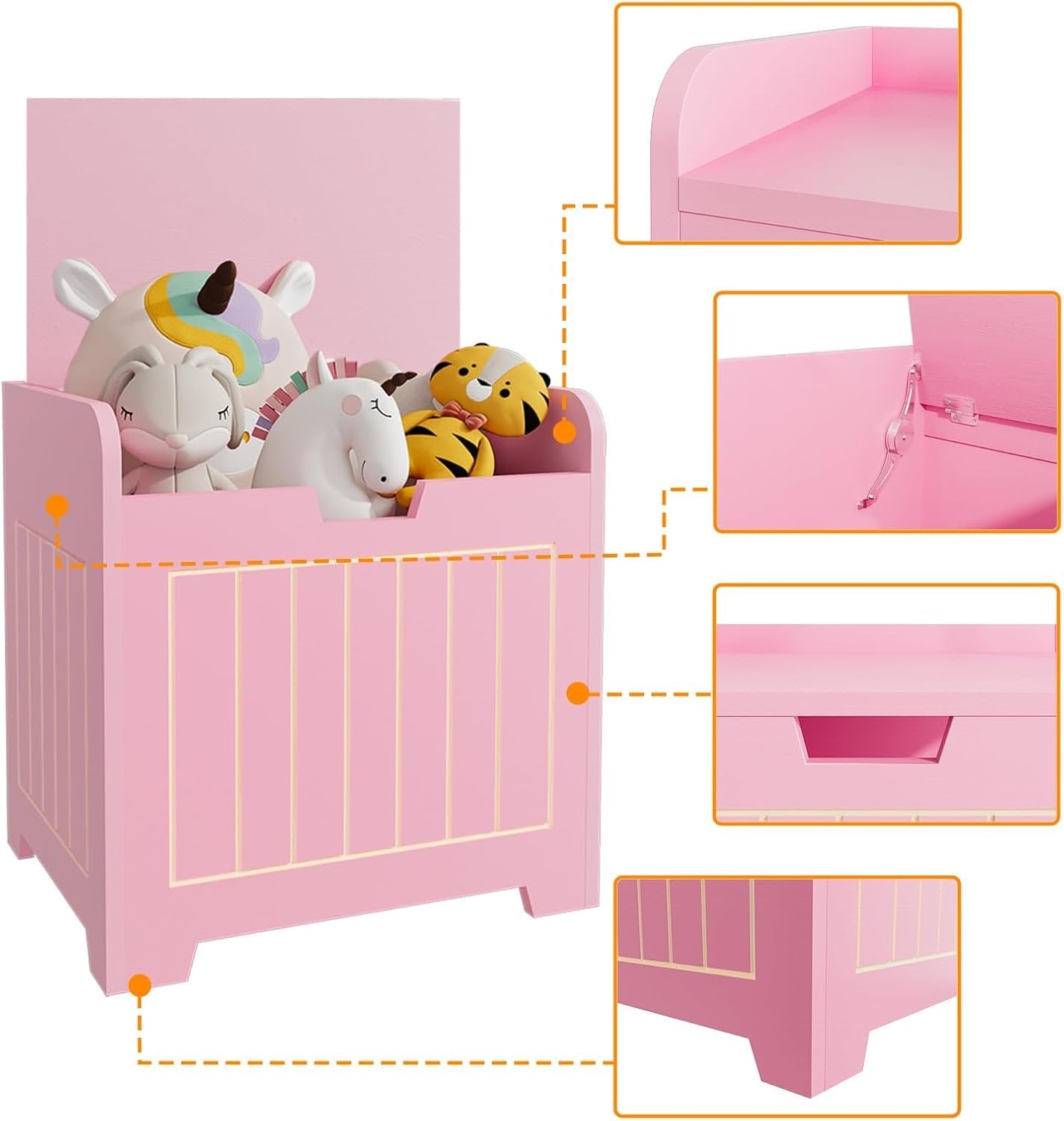 Kids Storage Chests & Trunks,Small Box Cube Toy Storage Organizer Pink,Wooden Entryway Storage Bin For Home Books Clothes Toy,Small Square Nightstand ForPlayroom,Bedroom(15.4x11.8x15.3inches)