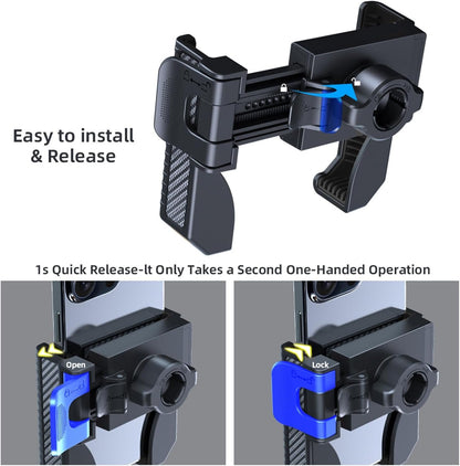 Motorcycle Phone Mount Holder - Camera Friendly、1s Lock Bike Phone Holder Handlebar Clamp, Bicycle Scooter Phone Clip, for iPhone 16 Pro Max, 15 14, 2.68~3.86" Wide Phones (Black)