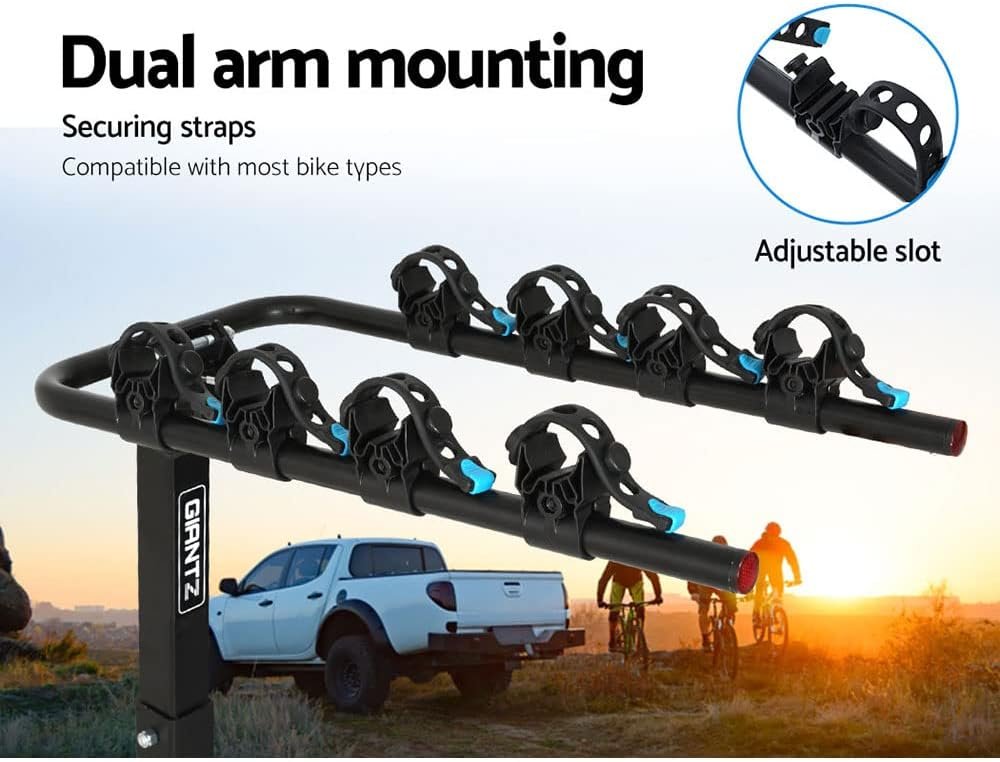 Giantz 4 Bike Carrier Rack, Tow Bar Bikes Boot Rear Racks Car Hitch Trunk Bicycle Carriers Automotive Sports Transporting Road Bicycles Caravan Organizers and Storage, Foldable Lock Black