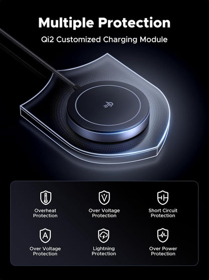 UGREEN MagFlow Qi2 15W Wireless Charging Pad, Wireless Charger MagSafe Compatible, Magsafe Charger with 1.5 m Cable, for iPhone 16/15/14/13/12 and AirPods