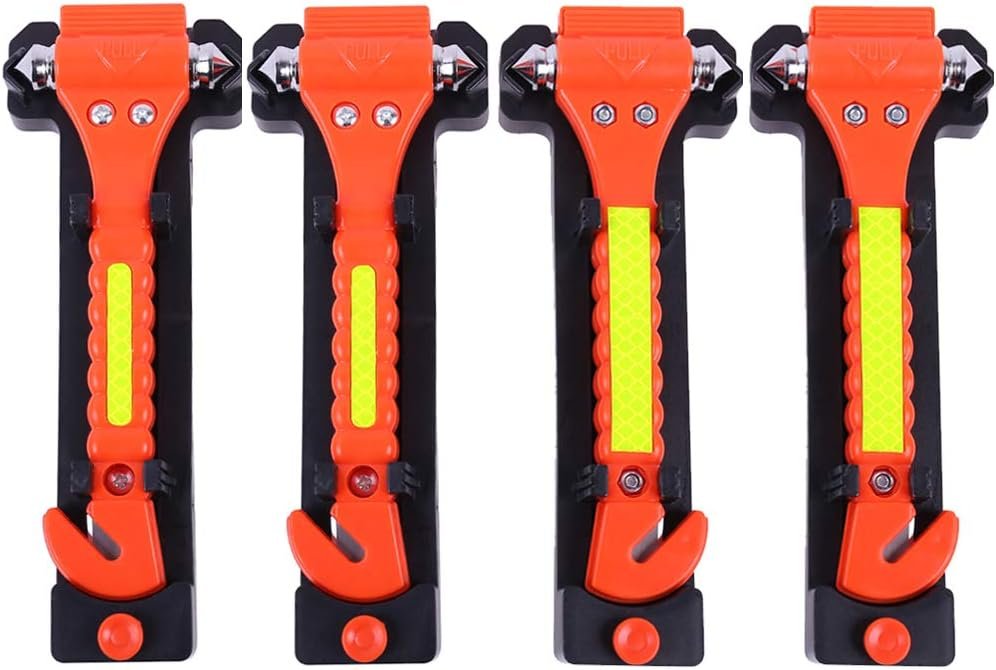 4 PCS GoDeCho Car Emergency Escape Window Breaker and Seat Belt Cutter Hammer with Light Reflective Tape,Life Saving Survival Kit