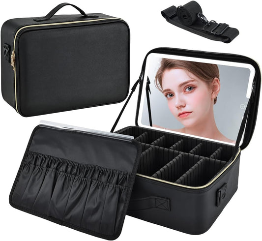 Makeup Bag with Mirror LED Beauty Case Travel Cosmetic Bag Cosmetic Bag Organizer Makeup Bag Makeup Bag Makeup Bag Makeup Bag Makeup Bag, Black