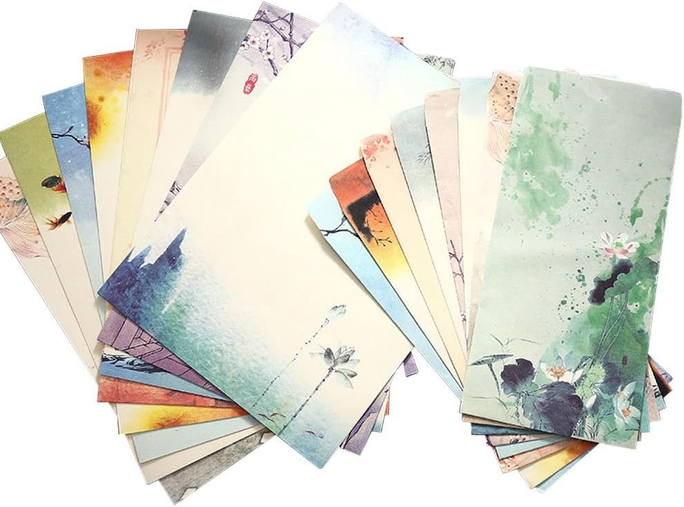 Winrase Set of 32 Chinese Ink Painting Classical Style Design Writing Stationery Paper with 16 Envelopes8 Styles