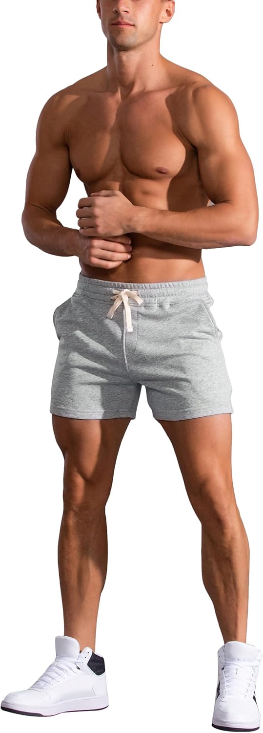 KEOYA Men's Athletic Casual 5" Cotton Blend Solid Shorts with Pockets and Drawstring