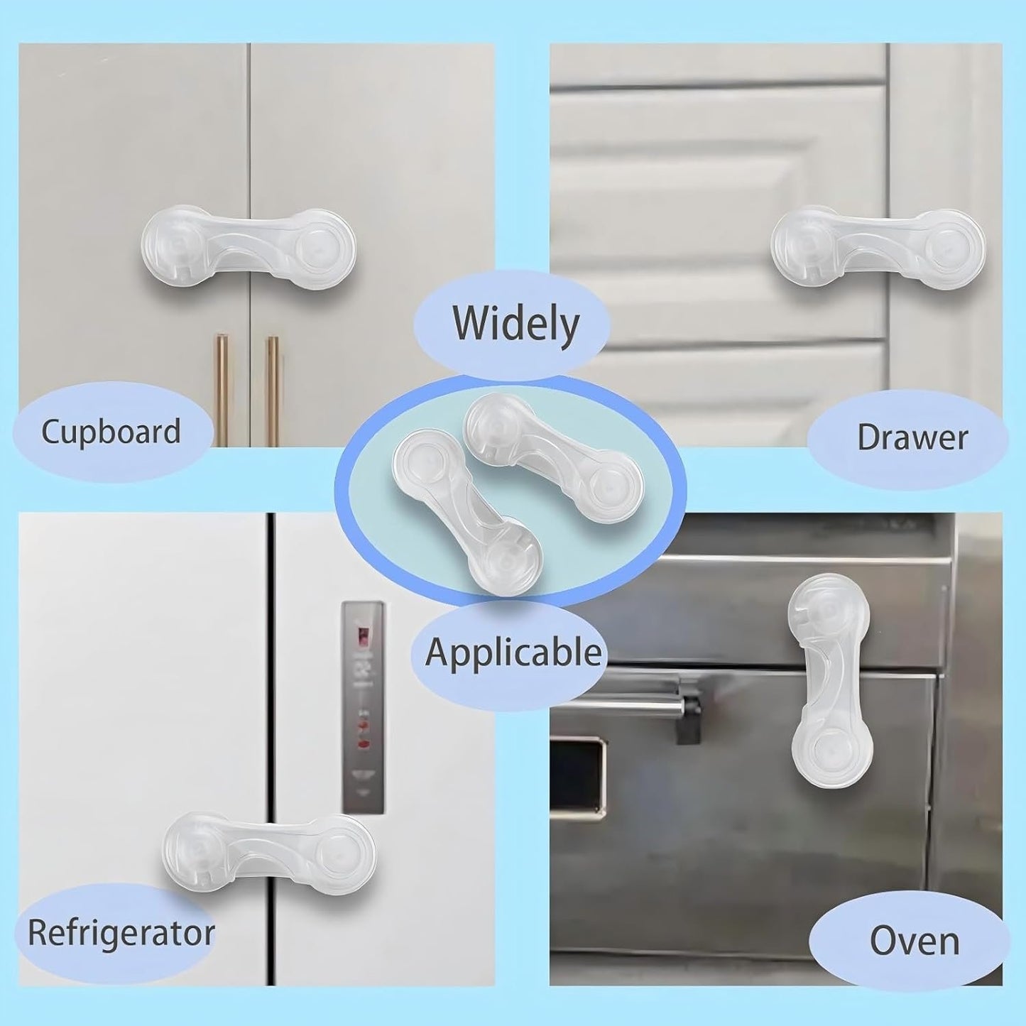 Baby Locks (12-Pack Transparent) Child Safety Cabinet Locks, Multi-Purpose Baby Child Proof Cabinet Kitchen System, Cabinet Drawer Door Latches, Safe Quick Easy - No Tools or Drilling, Strong Adhesive