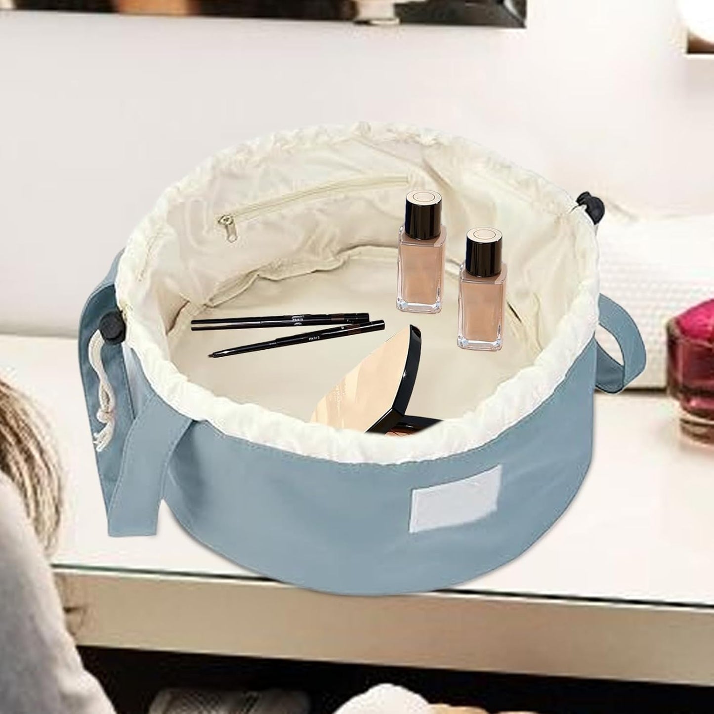 Large Capacity Makeup Organizer Pouch - Travel Cosmetic Bag for Women | Multipurpose Waterproof Makeup Case for Brushes, Toiletries, Jewelry, Cell Phone, and Accessories, Compact Beauty, Sapphire