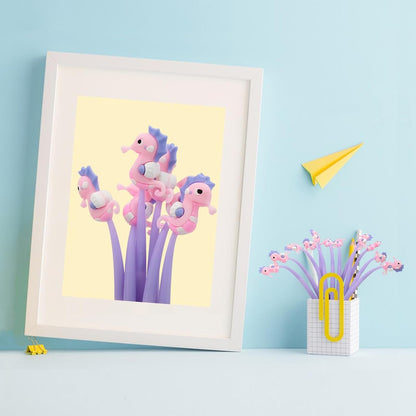 12 PCS Cute Ballpoint Pens, Kawaii Gel Pen for Women Teacher Students, Funny School Stationery Office Supplies, Gifts, Animals Party Favor Gifts, 0.38 mm Black Gel Ink (Seahorse)