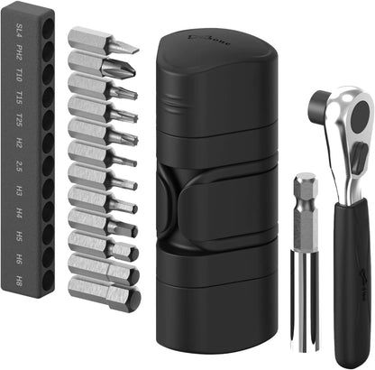 BONE 12-in-1 Portable Bike Tool Kit Lite, Compact Bicycle Maintenance Capsule with Ratchet Wrench Tool Set, Mini Essential Accessories for Bikes and Home, All-in-One Emergency Repair Solution