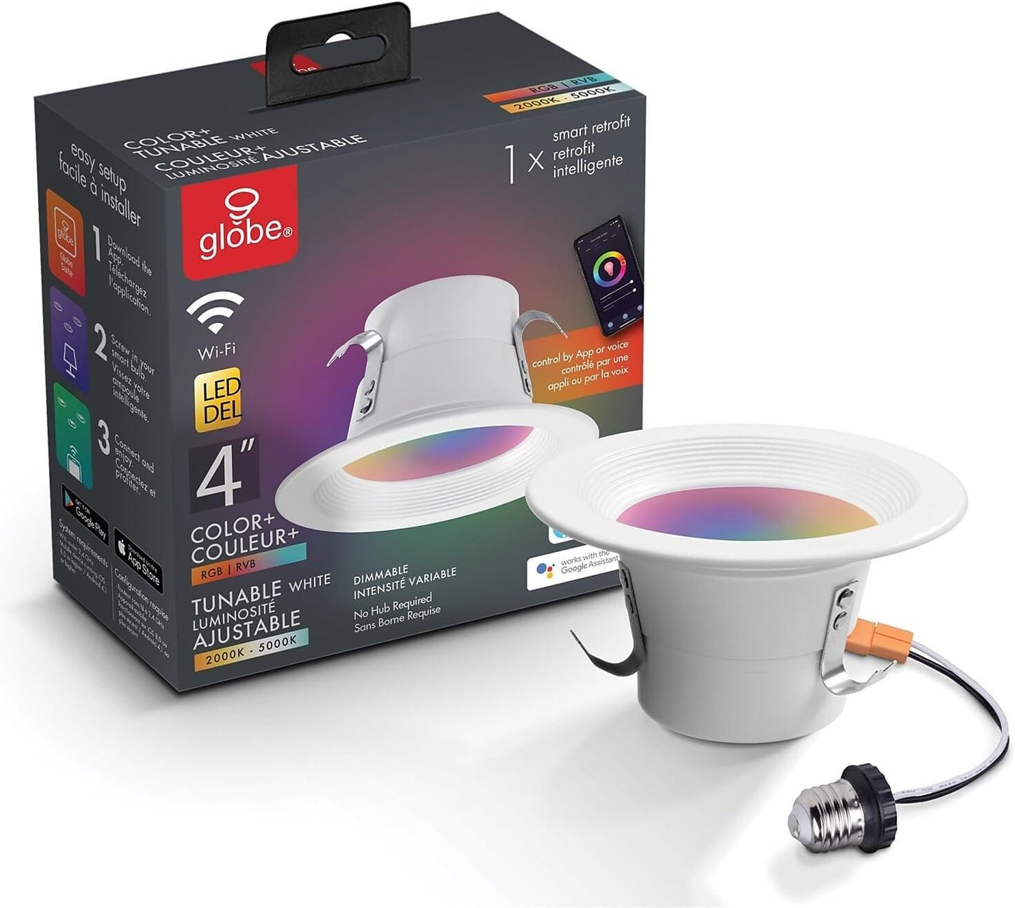 Globe Electric 50078 Collection Smart Retrofit Recessed Light, Multicolor, 4" Retrofit