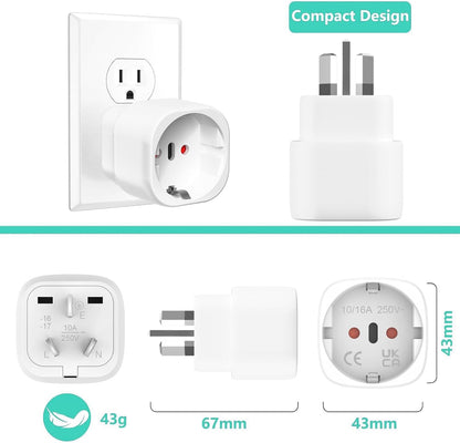 3 Travel Adapters Australia, Germany to Australia, Travel Adapter, Type I Australia, Travel Plug for Australia China, Argentina, New Zealand, Fiji