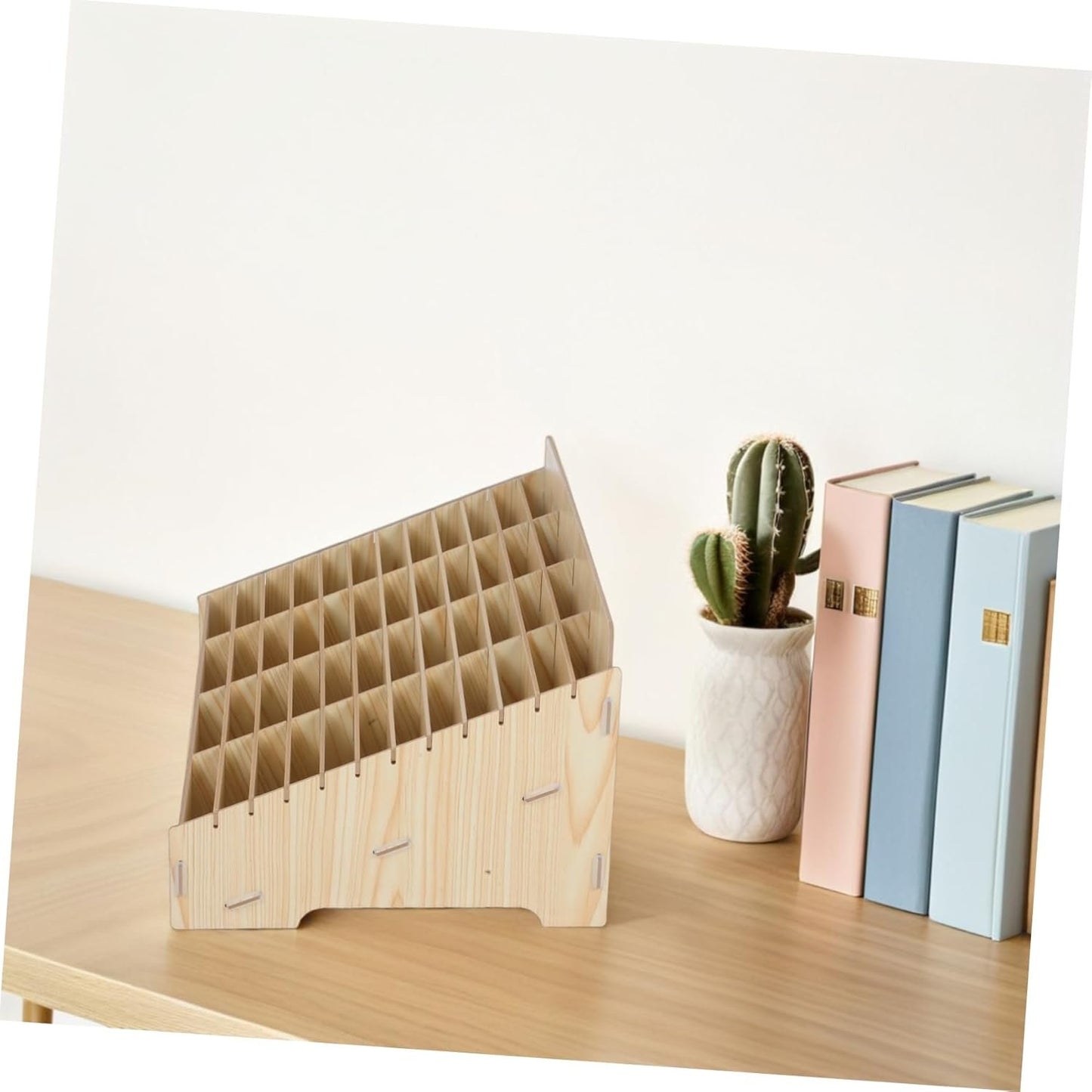 Luxshiny 48 Wooden Phone Organizer with Compartments Desktop Storage Box for Office School and Classroom Efficient Mobile Device Management and Enhanced Workspace Organization
