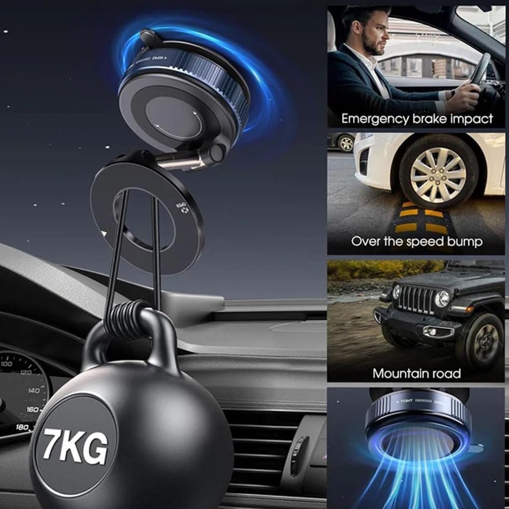 Eptchn Maglock 360° Foldable Magnetic Phone Mount,2025 Upgraded Vacuum 96lbs Ultra Suction Cup Car Phone Holder,Adjustable Phone Stand for Magsafe Cell Phone Holders for Car/Gym/Mirror(2pcs Black)