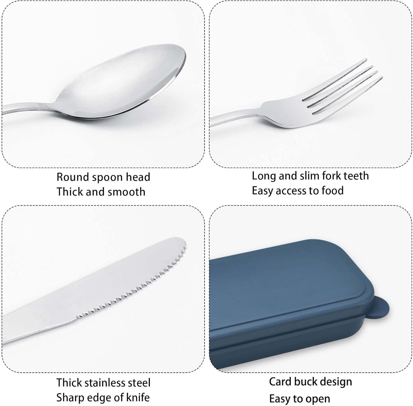 2 Pcs Travel Silverware Set with Case, Reusable Cutlery Set Spoon Knife Fork Lunch Box, Portable Stainless Steel Utensils Set for Camping Picnic Office