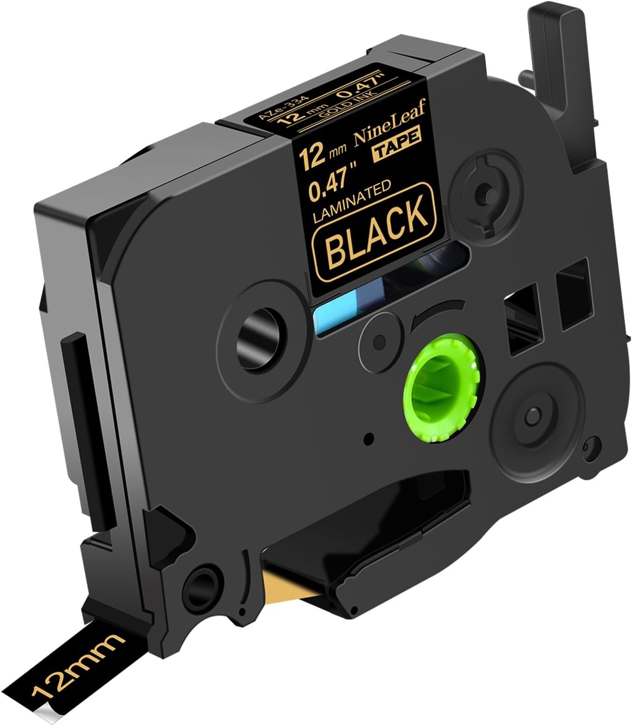 NineLeaf 1 Pack Compatible for Brother TZe-334 TZe334 TZ-334 TZ334 Label Tape 12mm 1/2'' 0.47'' Gold on Black Standard Laminated Labeling Work with PT-D210 PTD400AD PTH110 PT-D600 Label Maker