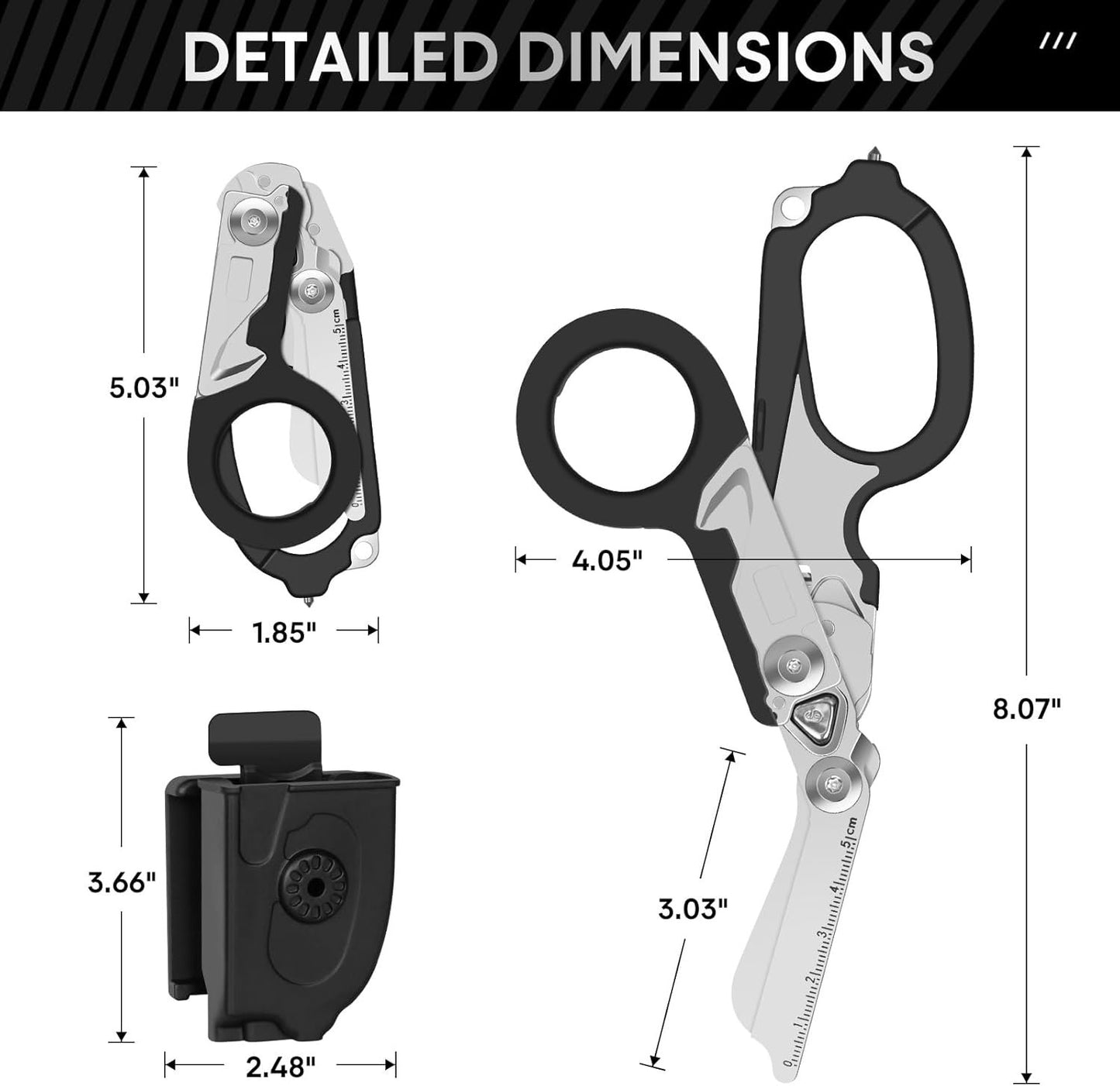Trauma Shears Emergency Shears with Strap Cutter and Glass Breaker Stainless Steel Foldable Scissors Pliers, Outdoor Camping Rescue Scissors Tools â€¦ (Black)