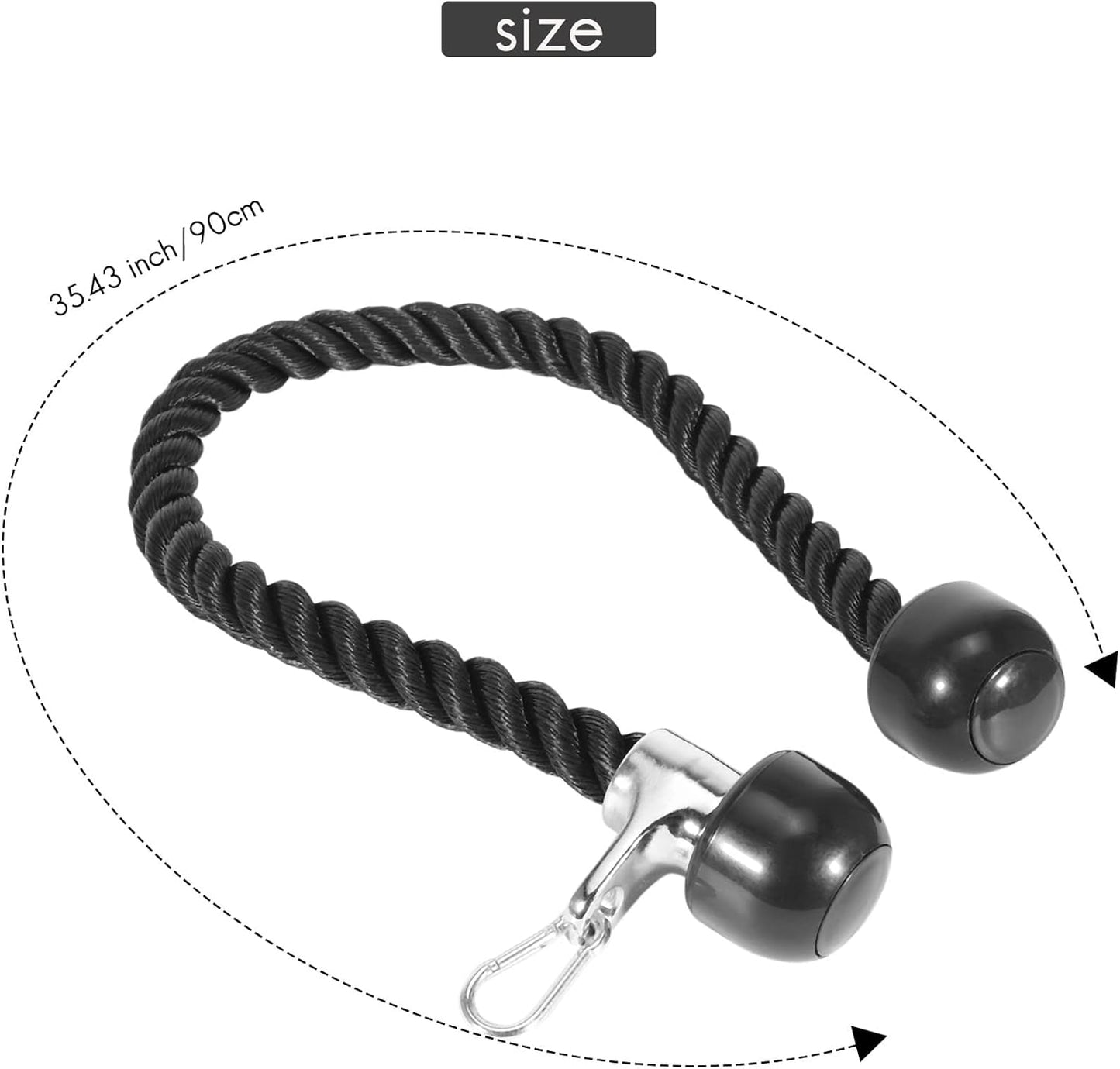 POOSR Heavy Duty Tricep Pull Down Rope 36 Inches with Snap Hook, Fitness Attachment Cable Machine Pulldown Rope for Home Gym