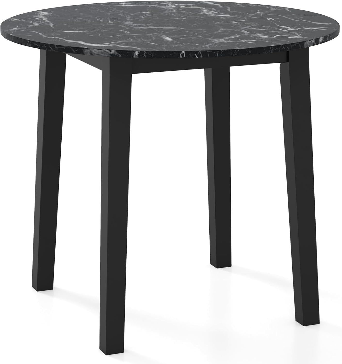 Giantex 35” Round Dining Table - Kitchen Table with Rubber Wood Legs, Marble-Textured Veneer Tabletop, Leisure Table for 2 to 4 Person, Dinette Table for Living Room, Breakfast Table (Black)