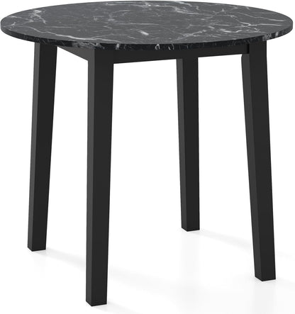 Giantex 35” Round Dining Table - Kitchen Table with Rubber Wood Legs, Marble-Textured Veneer Tabletop, Leisure Table for 2 to 4 Person, Dinette Table for Living Room, Breakfast Table (Black)