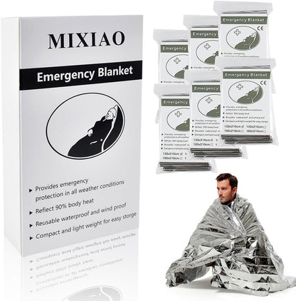 MIXIAO Emergency Foil Thermal Blanket (Pack of 6), Survival Blankets Perfect for Outdoors, Hiking, Survival, Marathons or First Aid, MXA006