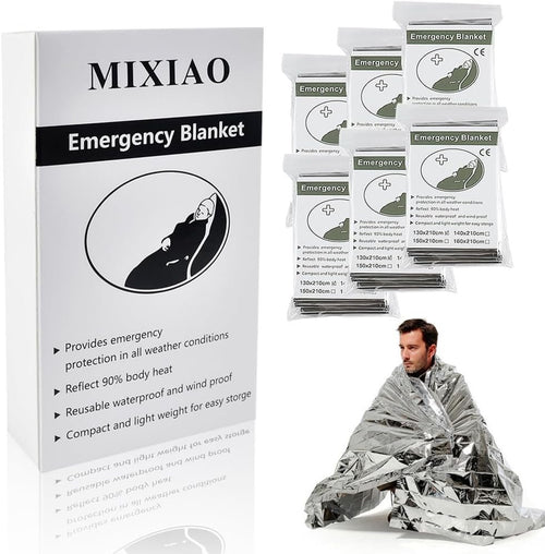 MIXIAO Emergency Foil Thermal Blanket (Pack of 6), Survival Blankets Perfect for Outdoors, Hiking, Survival, Marathons or First Aid, MXA006