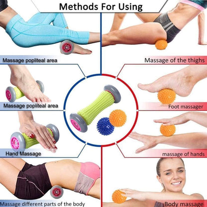 CHANEDE Foot Roller Massage Ball for Relief Plantar Fasciitis and Reflexology Massager for Deep Tissue Acupressure Recovery for PLA Relax Foot Back Leg Hand Tight Muscle, 1 Roller and 2 Spiky Balls