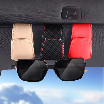 Sunglasses Holders for Car Sun Visor, Leather Eyeglasses Hanger Mounter, Magnetic Glasses Holder and Ticket Card Clip, Auto Interior Accessories Universal for SUV Pickup Truck (Carbon Fiber)