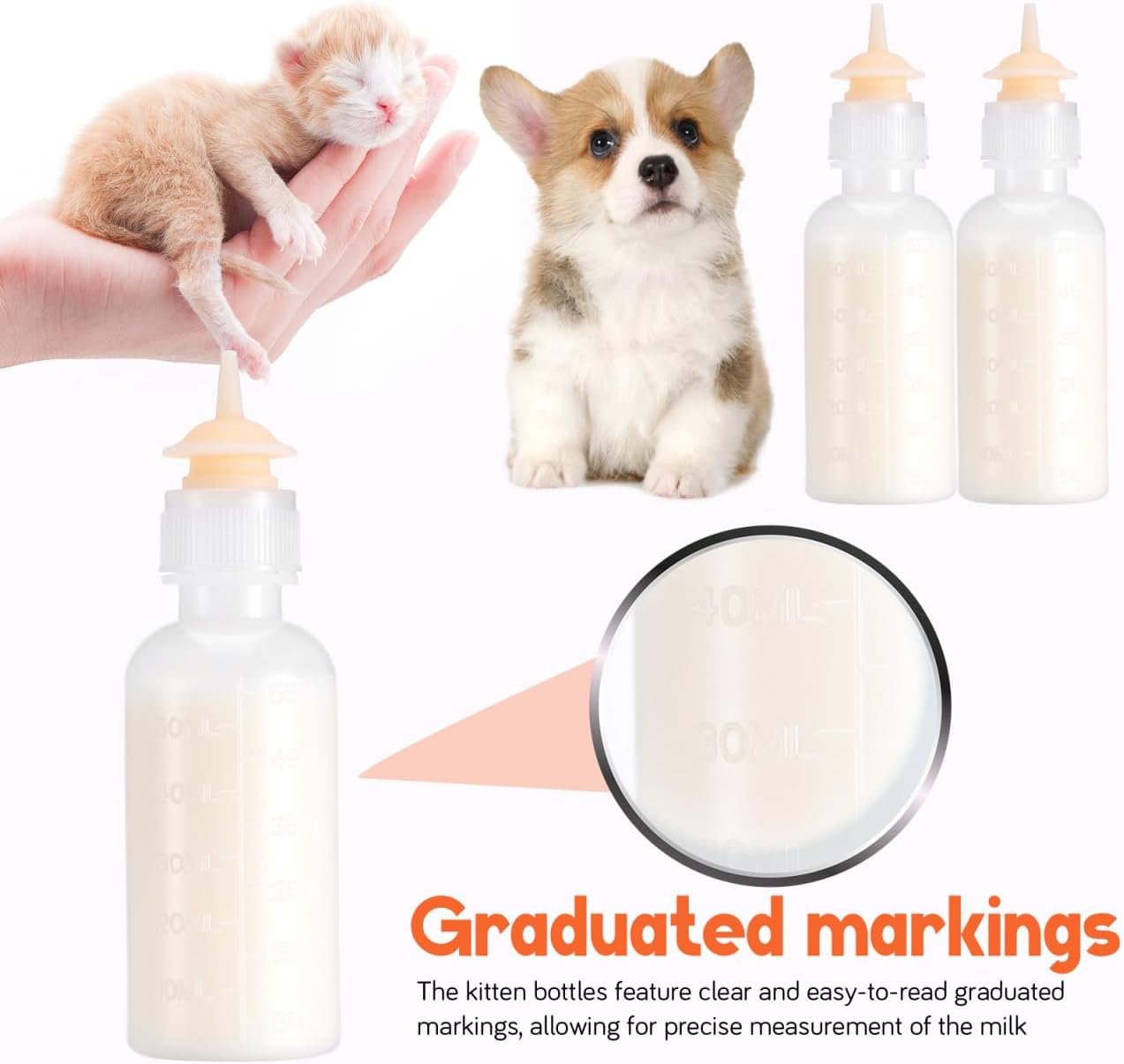VANZACK 5pcs Pet Nursing Bottles Kit - 60ml Kitten Puppy Feeding Bottles, Small Animal Milk Feeder for Feeding Young Cats, Puppies and Small Animals