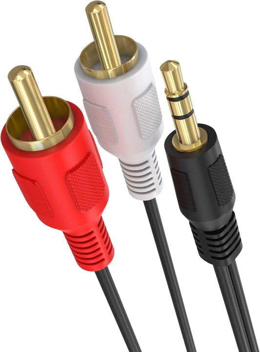 Cmple - 3.5mm Male Stereo to 2 Male RCA Audio Adapter Cable - 6 Feet, Black (1081-725-N)