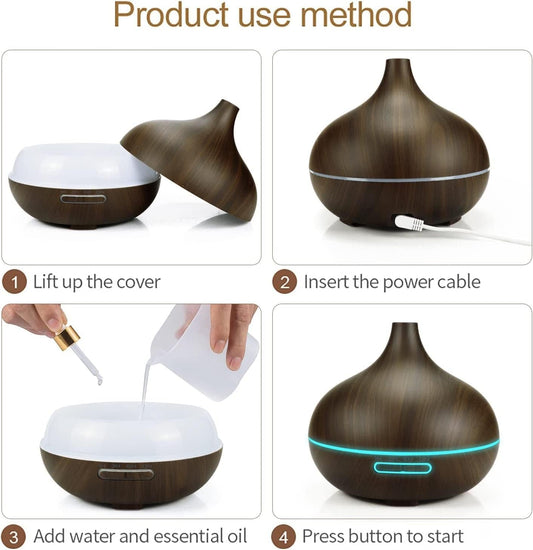 BIENKA Humidifiers with Filter 550ml Aromatherapy Essential Oil Diffuser Wood Grain Remote Control Ultrasonic Air Humidifier with 7 Colors Light Humidifier (Color : 2)