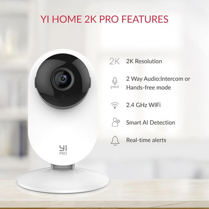 YI Pro 2K Home Security Camera, 2.4Ghz Wired Indoor Camera with Person, Vehicle, Animal Smart Detection, Phone App, Compatible with Alexa and Google Assistant 2Packs