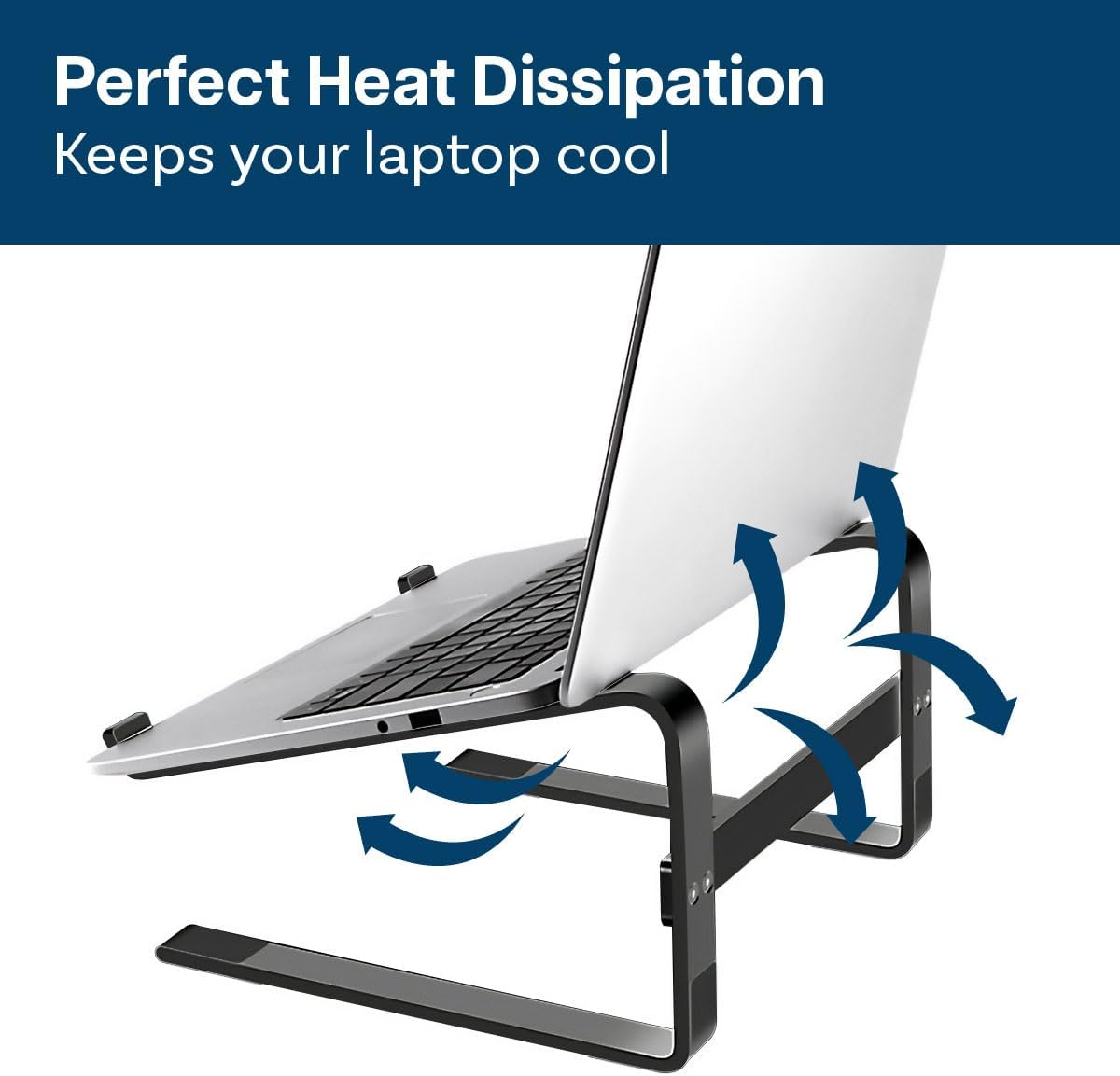 MMOBIEL Laptop Stand Tall - Riser 10 to 18 inches - Ventilated Laptop Holder Universal - Stand for Desk Compatible with MacBook, Notebook, ASUS and More - Incl. Tools - Black Aluminum