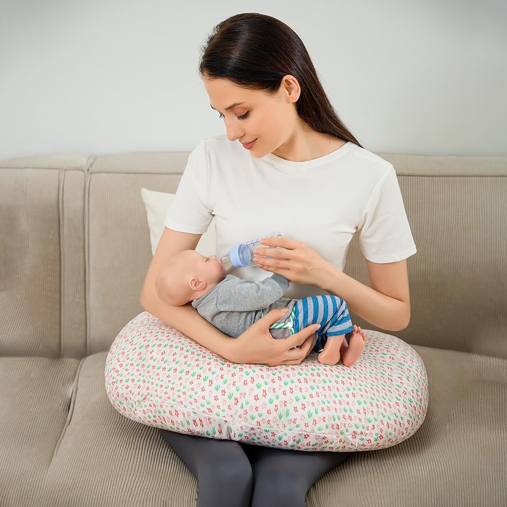 Nursing Pillow for Breastfeeding Ergonomic Nursing Essentials for Bottle and Breastfeeding, with Removable Nursing Pillow Cover, Machine Washable,Maternity Pillowï¼ˆPinkï¼‰ (Little Star Sky)